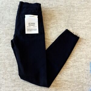NWT FRAME Le High Skinny High Rise Straight Fit Black Jeans Size 23 Raw Hem